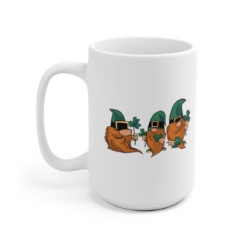 White Coffee Mug - Gnomes with Clover Leaves - Image 7