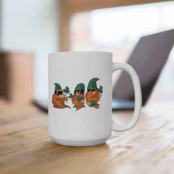 White Coffee Mug - Gnomes with Clover Leaves - Image 8